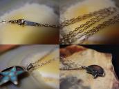Vtg Zuni Star & Moon Turquoise Inlay Fob Necklace  c.1950～