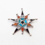Vintage Zuni Multi-Stone Inlay Burst Star Pin Brooch c.1950～