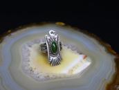 Atq Navajo T-bird Face Silver Ring w/Green Turquoise c.1930～
