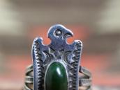 Atq Navajo T-bird Face Silver Ring w/Green Turquoise c.1930～