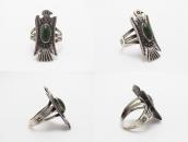 Atq Navajo T-bird Face Silver Ring w/Green Turquoise c.1930～