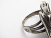 Atq Navajo T-bird Face Silver Ring w/Green Turquoise c.1930～