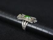 Atq Navajo T-bird Face Silver Ring w/Green Turquoise c.1930～