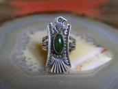 Atq Navajo T-bird Face Silver Ring w/Green Turquoise c.1930～