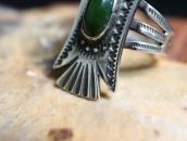 Atq Navajo T-bird Face Silver Ring w/Green Turquoise c.1930～