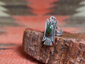 Atq Navajo T-bird Face Silver Ring w/Green Turquoise c.1930～