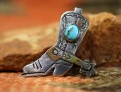 Atq Navajo Boot with Spur Shape Pin w/Turquoise c.1930～