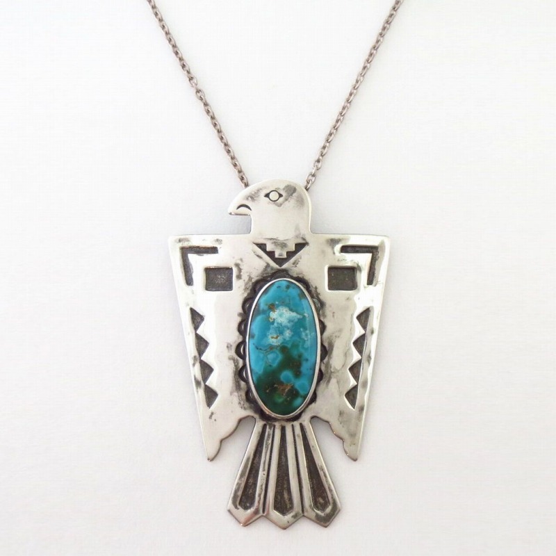 Vtg 【BELL】 T-bird Shape Top w/Gem Turquoise Necklace c.1940～