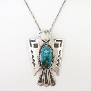 Vtg 【BELL】 T-bird Shape Top w/Gem Turquoise Necklace c.1940～