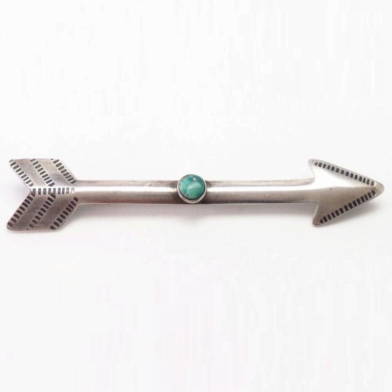 【KIK-A-POO】Atq Big Arrow Shape Silver Pin w/Turquois c.1940～