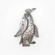 Antique Navajo Stamped Penguin Shape Pin Brooch  c.1930～