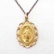 Vtg 14K Gold Virgin of Guadalupe Top w/Silver Chain Necklace