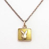 Old 14KGold PlayboyBunny Top w/Silver Chain Necklace c.1980～