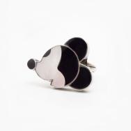 Vtg Zuni Black & White Inlay 『Mickey』 Ring in Silver  c.1975