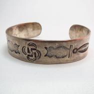 Antique 卍 & Owl Stamp Ingot Silver Cuff  c.1930