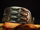 Antique 卍 & Owl Stamp Ingot Silver Cuff  c.1930