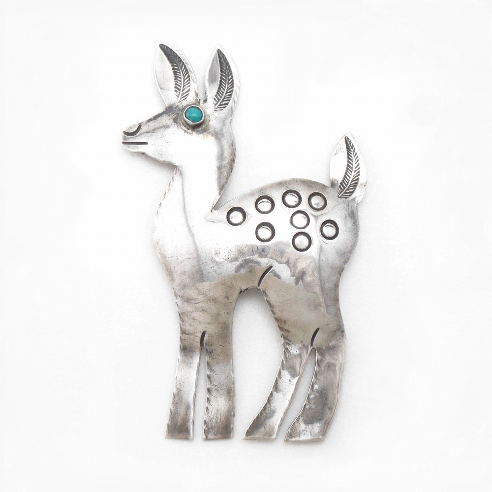 【UITA5】Antique Navajo Fawn/Deer Shape Silver Pin  c.1940～