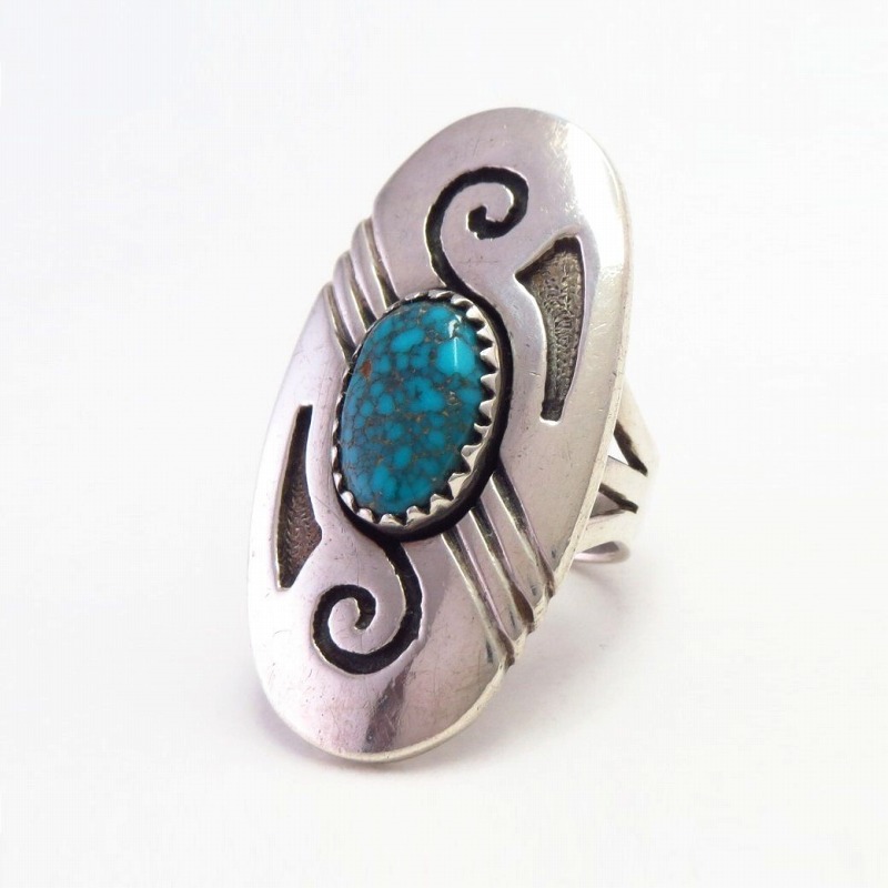 【Julian Lovato】Kewa Silver Overlay Ring w/Lone Mt. Turquoise