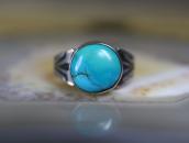 Antique Navajo Stamped Silver Ring w/Turquoise  c.1925～