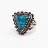 Atq Crimped Wire Face Ring w/Gem Lone Mt. Turquoise  c.1935～
