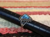 Atq Crimped Wire Face Ring w/Gem Lone Mt. Turquoise  c.1935～