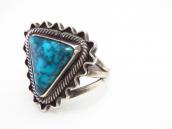 Atq Crimped Wire Face Ring w/Gem Lone Mt. Turquoise  c.1935～