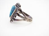 Atq Crimped Wire Face Ring w/Gem Lone Mt. Turquoise  c.1935～
