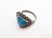 Atq Crimped Wire Face Ring w/Gem Lone Mt. Turquoise  c.1935～