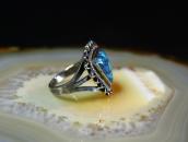 Atq Crimped Wire Face Ring w/Gem Lone Mt. Turquoise  c.1935～