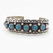 Vintage Navajo High Grade No.8 Turquoise Row Cuff c.1950