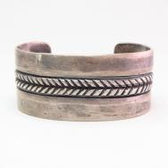 Vintage Stamp & Filed Ingot Silver Wide Cuff Bracelet c.1940