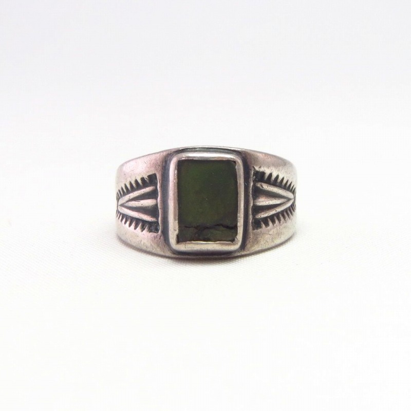 Antique Early Navajo Stamped Ingot Silver Ring w/TQ  c.1915～