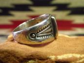 Antique Early Navajo Stamped Ingot Silver Ring w/TQ  c.1915～