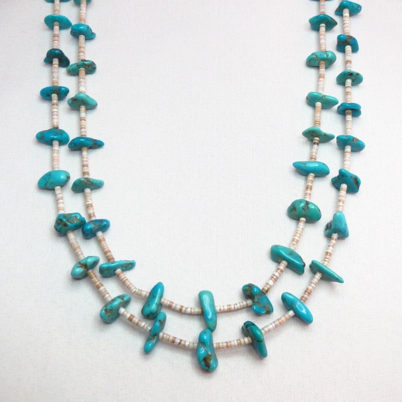 Vintage Turquoise Heishi Beads 2 strand Necklace