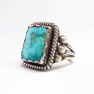 【McKee Platero】 Navajo Silver Ring w/Sq. Turquoise  c.1975～