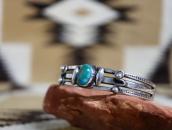 Vtg Navajo Arrows Stamped Cuff w/Blue Gem Turquoise c.1945～