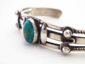 Vtg Navajo Arrows Stamped Cuff w/Blue Gem Turquoise c.1945～