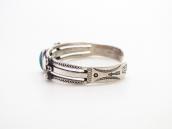 Vtg Navajo Arrows Stamped Cuff w/Blue Gem Turquoise c.1945～
