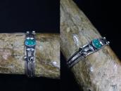 Vtg Navajo Arrows Stamped Cuff w/Blue Gem Turquoise c.1945～