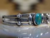 Vtg Navajo Arrows Stamped Cuff w/Blue Gem Turquoise c.1945～