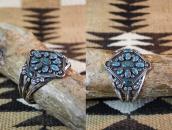 Vtg Navajo Gem Turquoise Cluster Wide Cuff Bracelet  c.1940～
