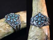 Vtg Navajo Gem Turquoise Cluster Wide Cuff Bracelet  c.1940～