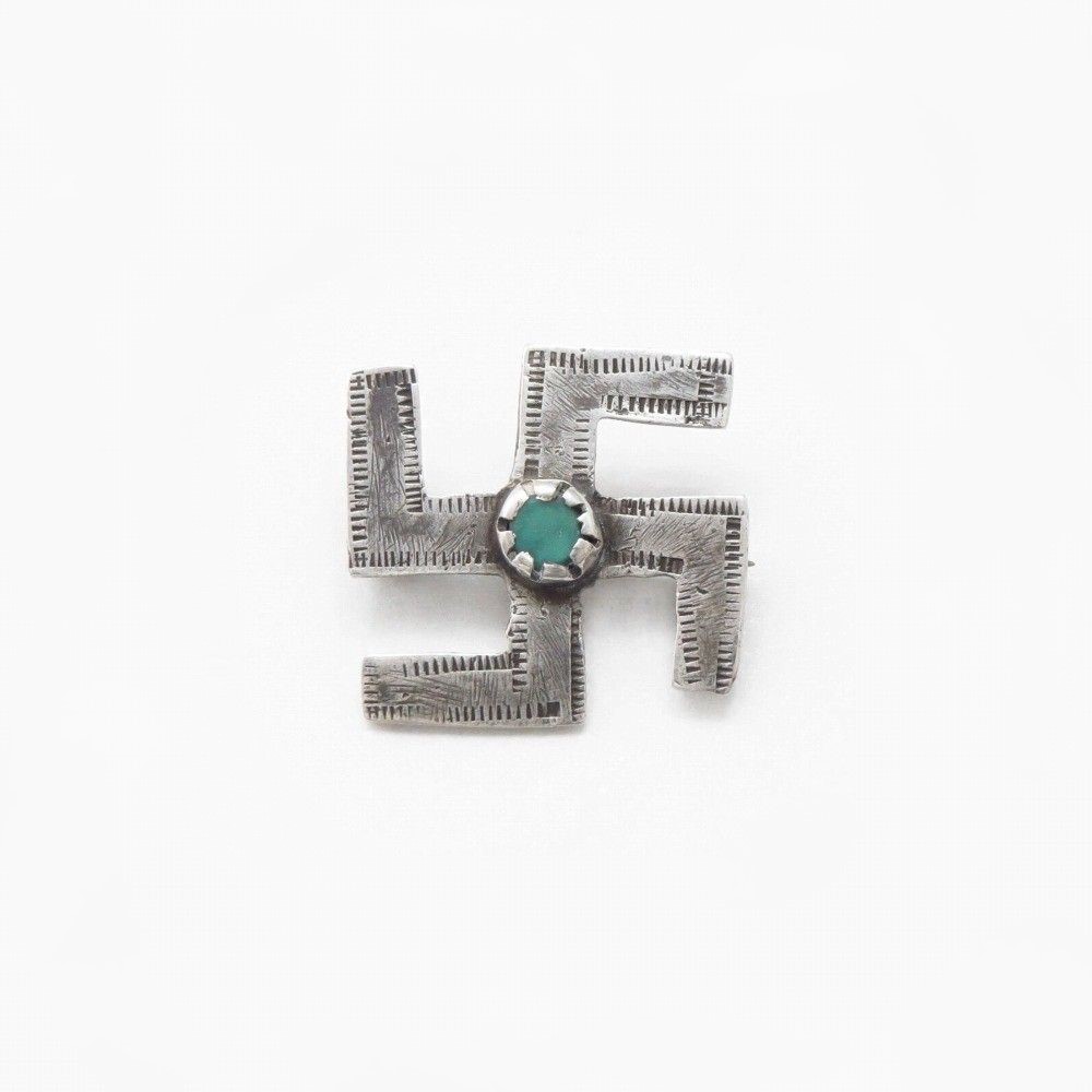 Antique Navajo 卍 Shape Silver Pin wTurqoise c.1920~