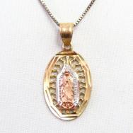 Vintage 10K 3Tone Gold Virgin of Guadalupe Charm Necklace