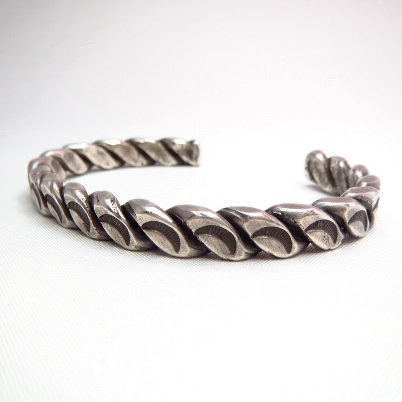 Antique Heavy Ingot Silver Twistedwire Cuff Bracelet c.1930～