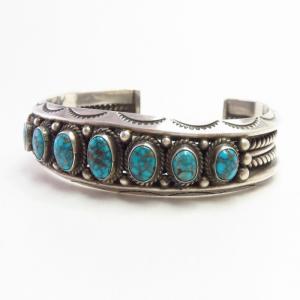 Vintage Navajo Hi-Grade Lone Mt. Turquoise Row Cuff  c.1950～
