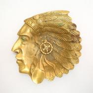Antique Indian Chief Head Brass Ashtray  c.1920～