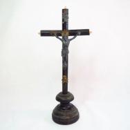 Atq French Wooden Crucifix Jesus Altar Standing Cross/11inch