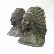 Antique Indian Chief Heads Cast Metal Bookends 1920～