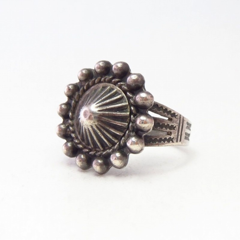 Antique Navajo Shell Concho Face Stamped Silver Ring c.1935～